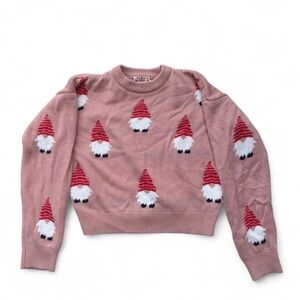 Poof! Pink Gnome Pattern Crew Neck Sweater